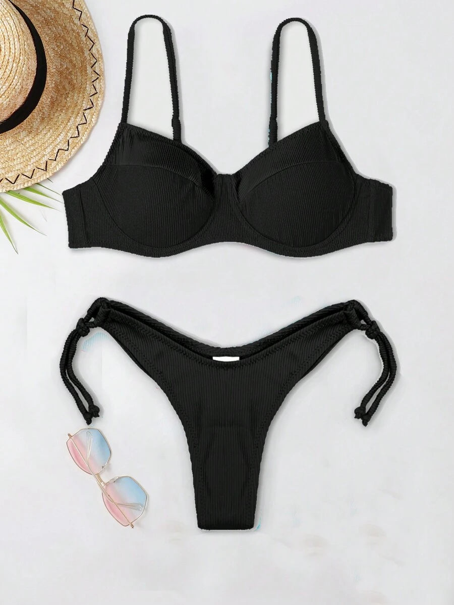 Biquíni Liso de Tecido Canelado - Praiar