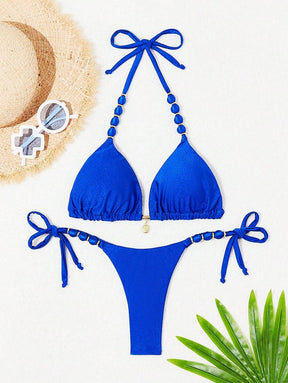 Biquíni Amarrável Com Pingente de Concha e Detalhes Dourados