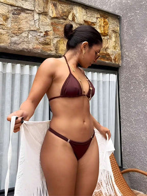 Biquíni de Fita Para Bronze Sexy com Alça Fina Ajustável e Fio Dental Marquinha