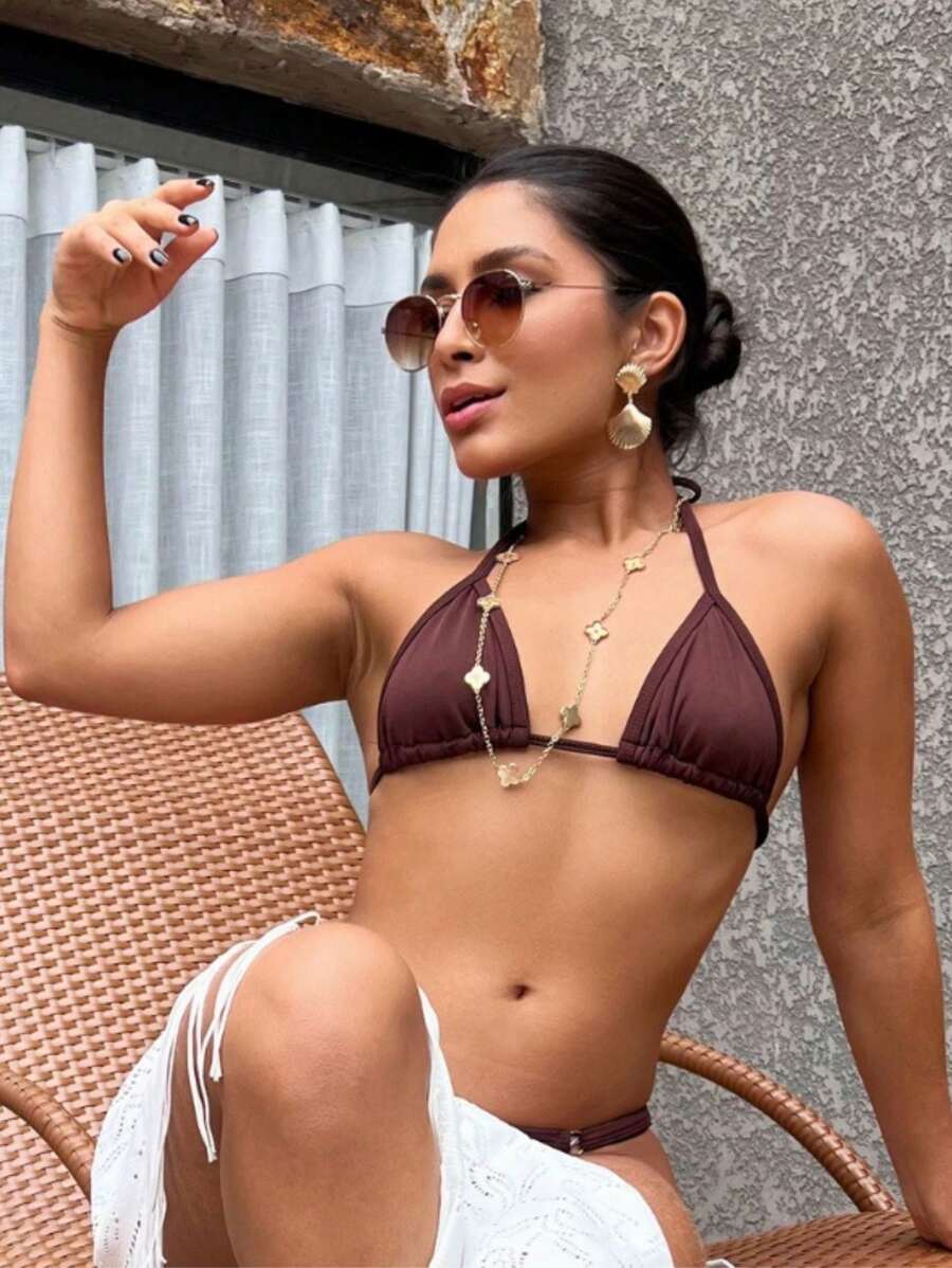 Biquíni de Fita Para Bronze Sexy com Alça Fina Ajustável e Fio Dental Marquinha