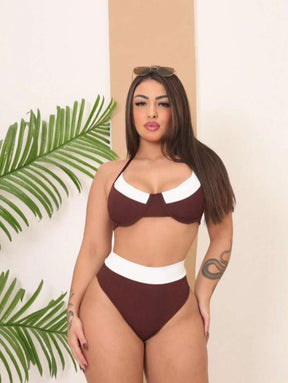 Biquini Com Bojo Canelado Conjunto Cintura Alta Tendencia Moda Praia