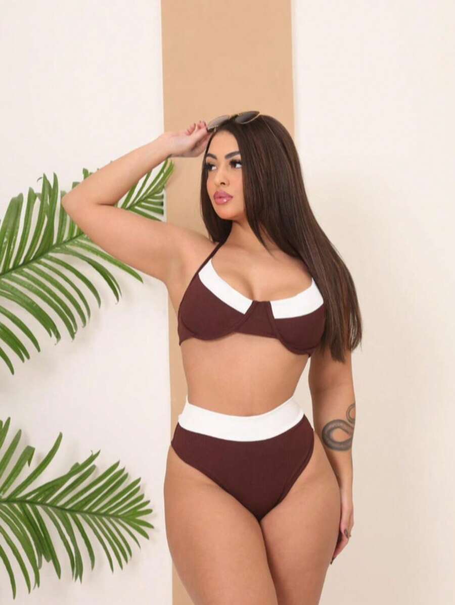 Biquini Com Bojo Canelado Conjunto Cintura Alta Tendencia Moda Praia